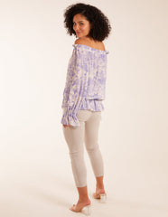 Butterfly Floral Print Gypsy Chiffon Blouse
