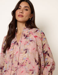 Watercolour Floral Printed Tie Front Blouse