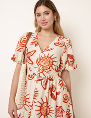 Tropical Button Through Midi Dress