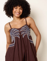 Palm Tree Embroidery Smock Dress