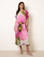 Painterly Floral Tie Waist Midi Dress