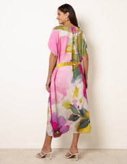 Painterly Floral Tie Waist Midi Dress
