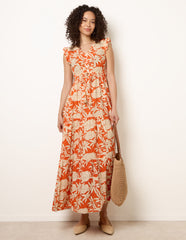 Button Frill Sleeve Dress