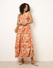 Button Frill Sleeve Dress