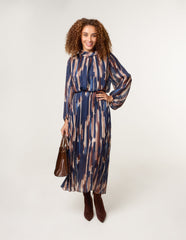 High Neck Printed Dress With Elasticated Waist