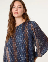 Crew Neck Metallic Chiffon Top