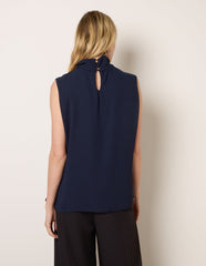 Sleeveless Cowl Tie Front Chiffon Blouse