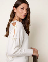 V-Neck Batwing Shoulder Pearl Detailing Jumper