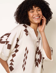 Linen Geometric Print Top
