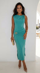 Seranova Ring Detail Midi Dress - Teal Green