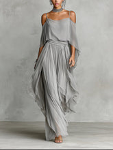 Isabella | Grey Flowing Top & Chiffon Trousers Set • S1