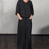 Liza | 2-piece cotton-linen set – V-neck top and wide-leg trousers • S1