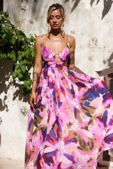 Paradise Bloom Woven Maxi Dress - Purple Multi