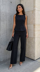 Avelora Pinstripe Tailored Set - Black