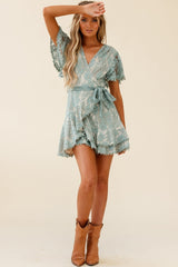 Cami Angel Sleeve Faux Wrap Dress Sage With Beige Lining