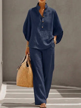 The Beckham Set™ – Cotton-linen set with batwing sleeves and wide-leg trousers