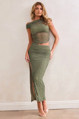 Tropical Beat Lace Crop Top - Sage
