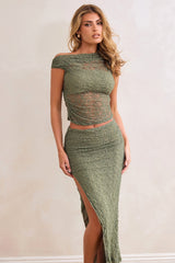 Tropical Beat Lace Crop Top - Sage