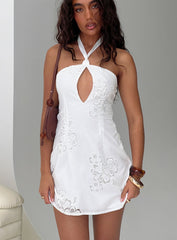 Since Way Back Halter Mini Dress White