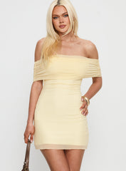 Dayanna Off Shoulder Mesh Mini Dress Lemon