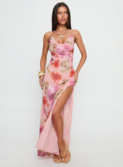 Sibellah Beaded Cowl Neck Maxi Dress Pink Multi