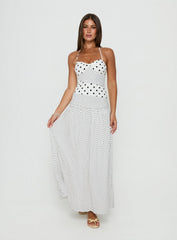 Marguerite Halter Maxi Dress White Polka Dot