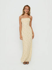 Alliza Square Neck Maxi Dress Yellow Floral