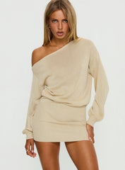 Johannah Off Shoulder Long Sleeve Knit Mini Dress Gold