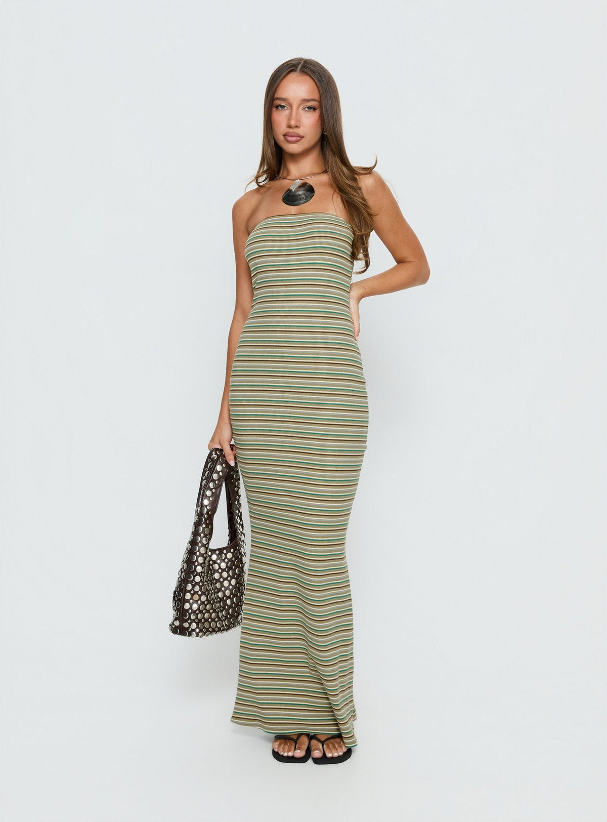 Solola Strapless Maxi Dress Green Stripe
