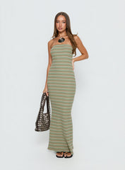 Solola Strapless Maxi Dress Green Stripe