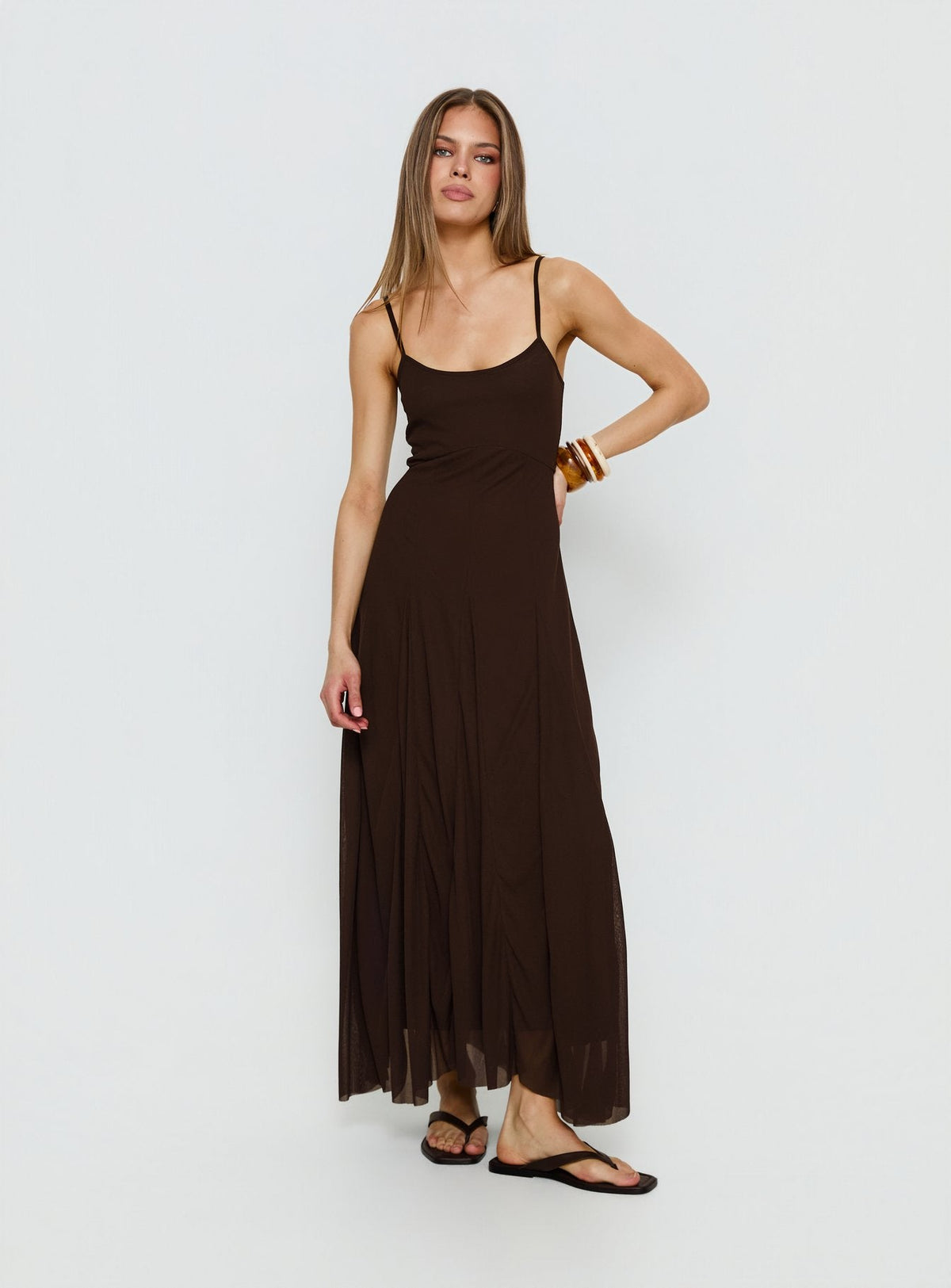 Janeira Pleat Maxi Dress Chocolate