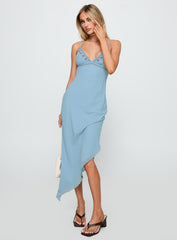 Fleuretta Embroidered Midi Dress Blue / Brown