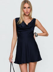 Rozalinda Halter Plunge Mini Dress Navy