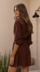 Zaida Shirt Mini Dress - Chocolate