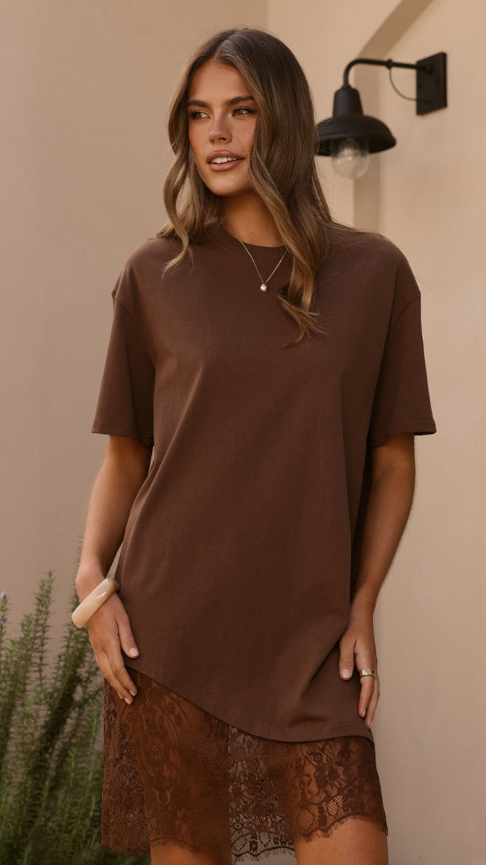Avei Lace T-Shirt Mini Dress - Chocolate
