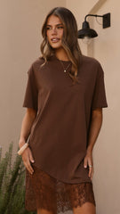 Avei Lace T-Shirt Mini Dress - Chocolate