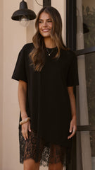 Avei Lace T-Shirt Mini Dress - Black
