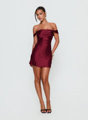 Zabbarra Off The Shoulder Mini Dress Burgundy