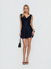 Rozalinda Halter Plunge Mini Dress Navy