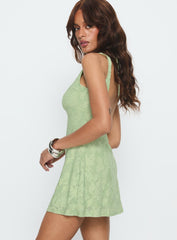 Charming Life Boat Neck Mini Dress Green Floral