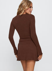 Dejonge Long Sleeve Ring Mini Dress Brown