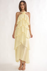 Darylyn Tiered Ruffle Rosette Maxi Dress Yellow