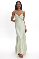 Caryn Frill Trim Godet Maxi Dress Sage