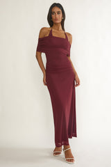 Carielle Off-Shoulder Halter Maxi Dress Wine