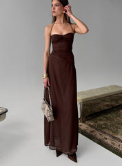 Kaemila Halter Chiffon Maxi Dress Brown