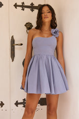 Petals at Dawn Stretchy Cotton Mini Dress - Denim Blue