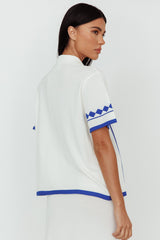 Amalfi Sun Knit Button-Up Shirt White