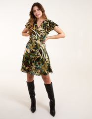 Abstract Angel Sleeve Wrap Mini Dress