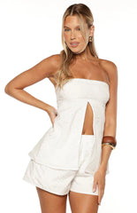 Ailany White Floral Strapless Longline Top