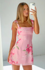 Akira Pink Floral Chiffon Tie Mini Dress - PRE ORDER